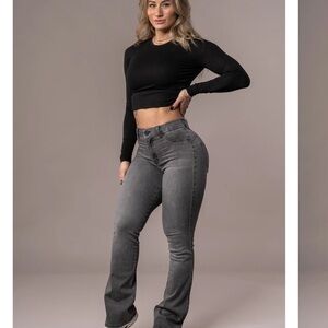 FITJEANS Women's Flared Mid - Grey